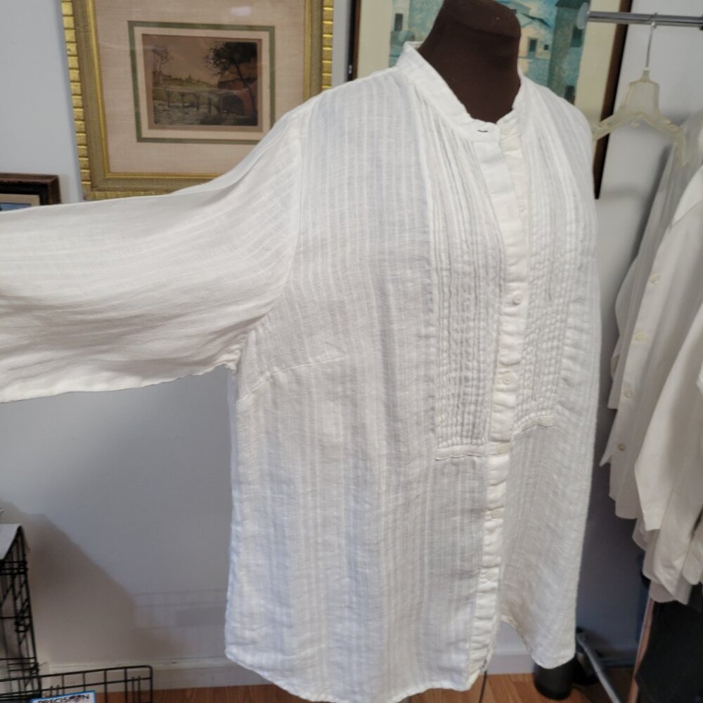Vintage 90's Jones of New York White Cotton Bib Shirt Size 2X - Picture 3 of 7